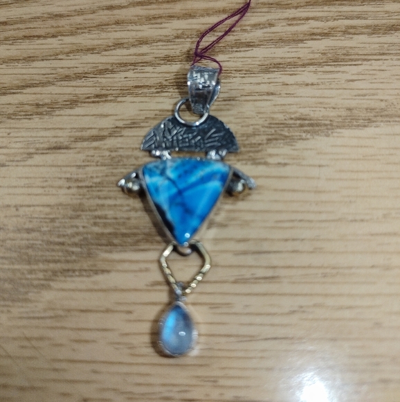 New Dendritic agate and moonstone sterling silver pendant - Picture 2 of 7